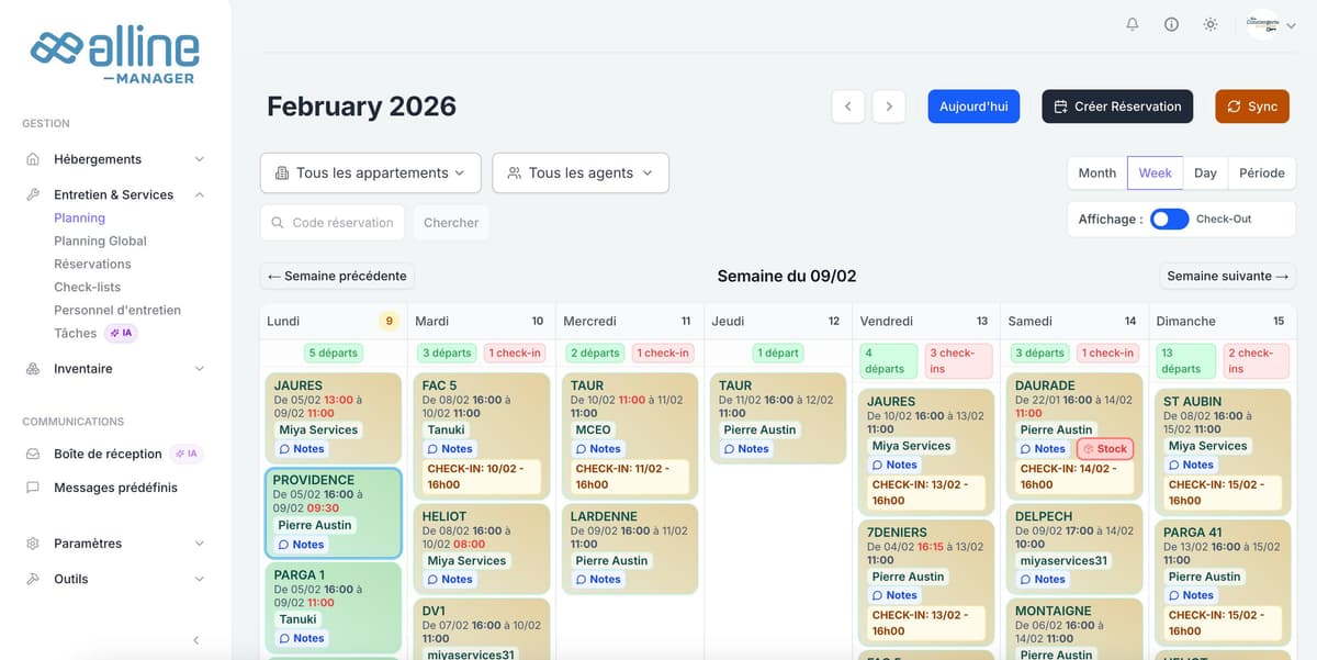 Alline Manager - Planning hebdomadaire