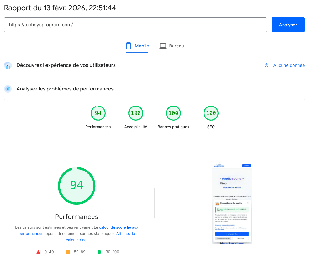 Performance SEO - Score PageSpeed Desktop